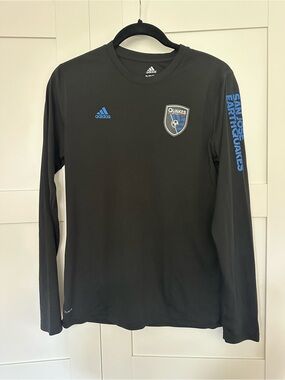 adidas Black Long Sleeve Quakes Performance Tee with Blue Accents
